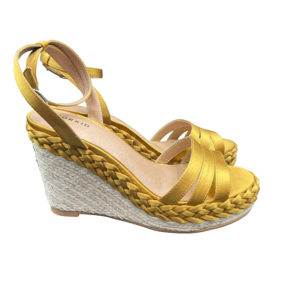 Torrid Espadrilles Womens 9.5 W Mustard Strappy Satin Braid Wedge New - Picture 6 of 8